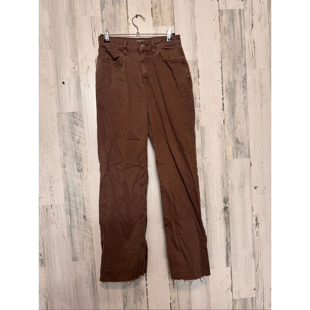 Forever 21 Premium Brown High Waisted Wide Leg Jeans Womens Size 25 Raw Hem